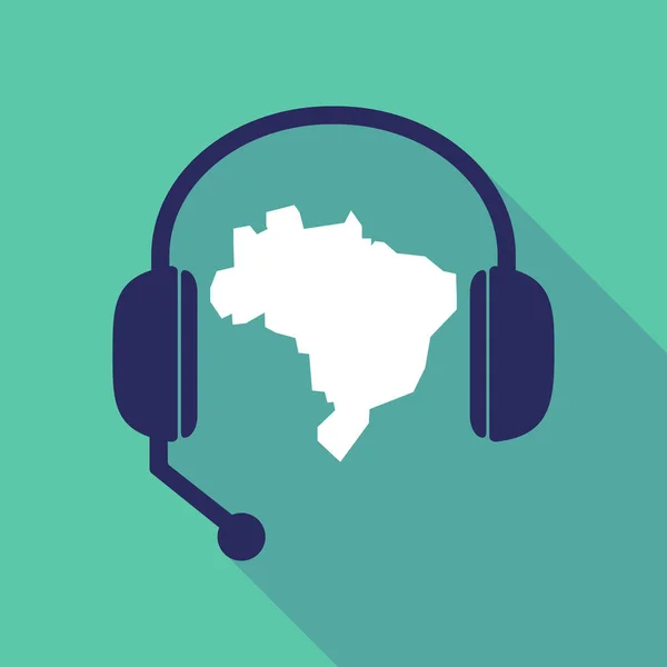 Lange schaduw hoofdtelefoon met een kaart van Brazilië — Stockvector