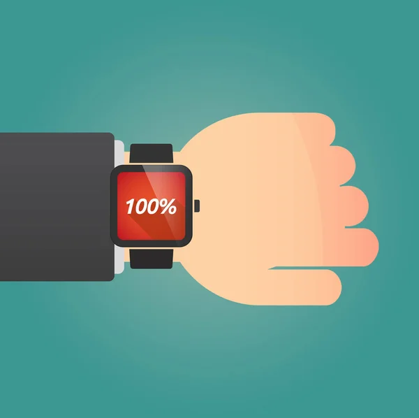 Hand with a smart watch and    the text 100% — Stockvector