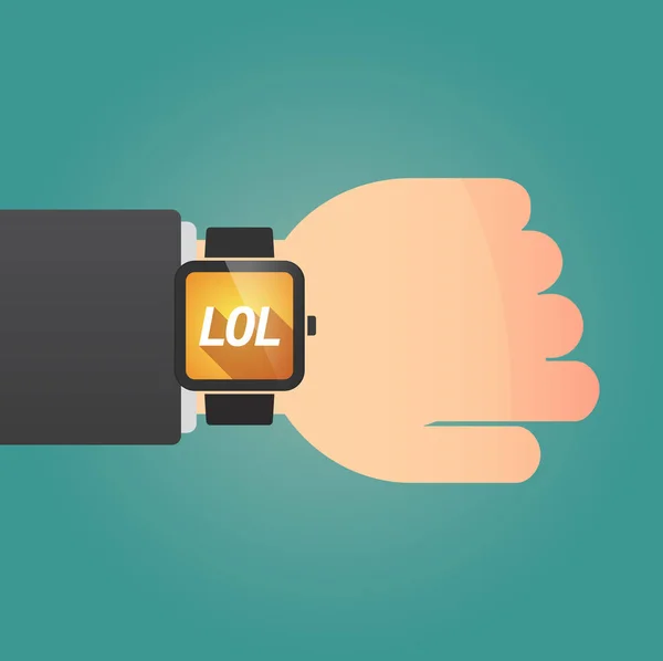 Mano con un reloj inteligente y el texto LOL — Vector de stock