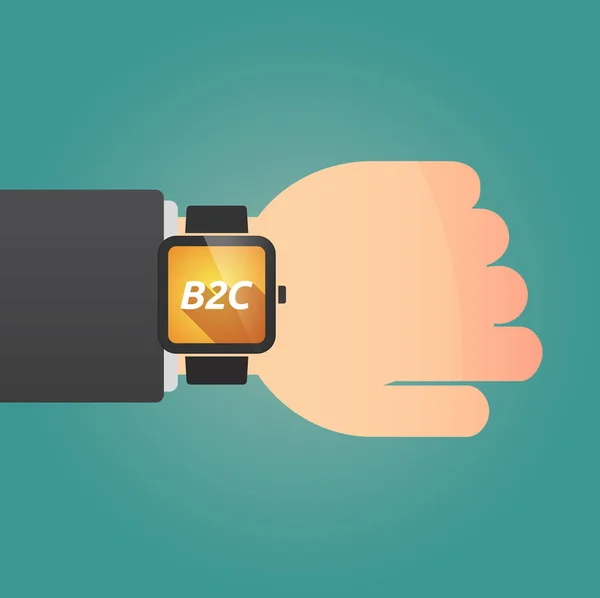 Hand met een slimme horloge en de tekst B2c — Stockvector