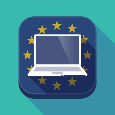 Uzun gölge AB kare düğme bir dizüstü bilgisayar ile