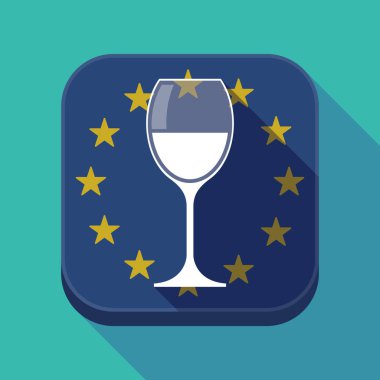 Uzun gölge AB kare düğme bir kadeh şarap ile