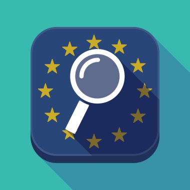 Uzun gölge AB kare düğme bir büyüteç ile