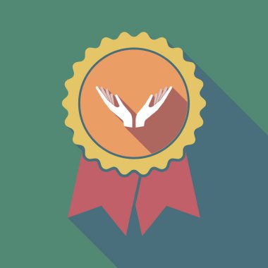 Uzun gölge rozeti iki elle sunan