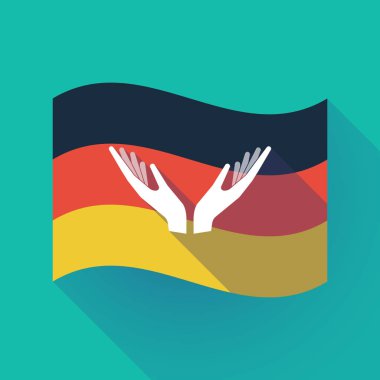 Uzun gölge Almanya bayrağı iki elle sunan