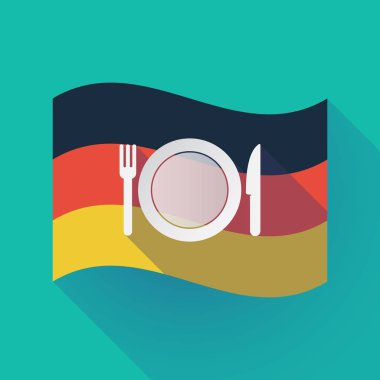 Uzun bir yemek, bıçak ve çatal simgesi ile gölge Almanya bayrağı
