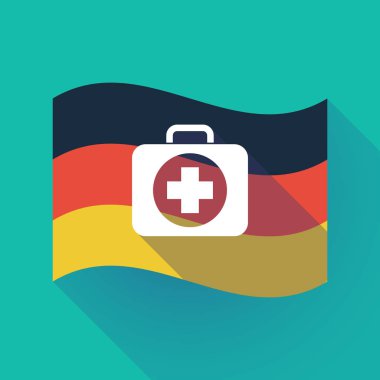 Uzun gölge Almanya bayrağı ile bir ilk yardım kiti simgesi