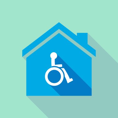 Uzun bir insan figürü bir tekerlekli sandalye simge ile gölge evi