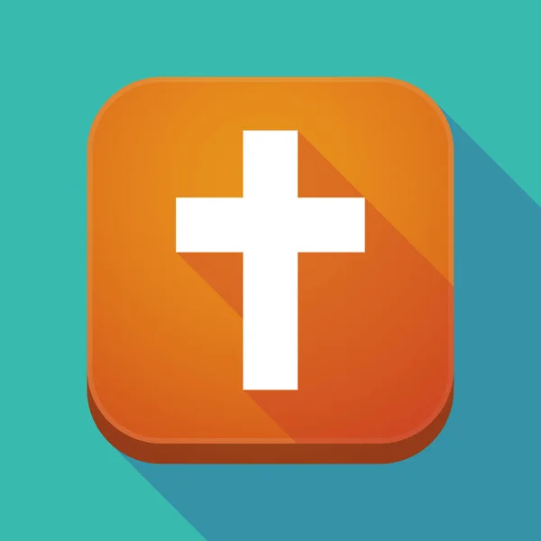Lange schaduw app knop met een christelijk kruis — Stockvector