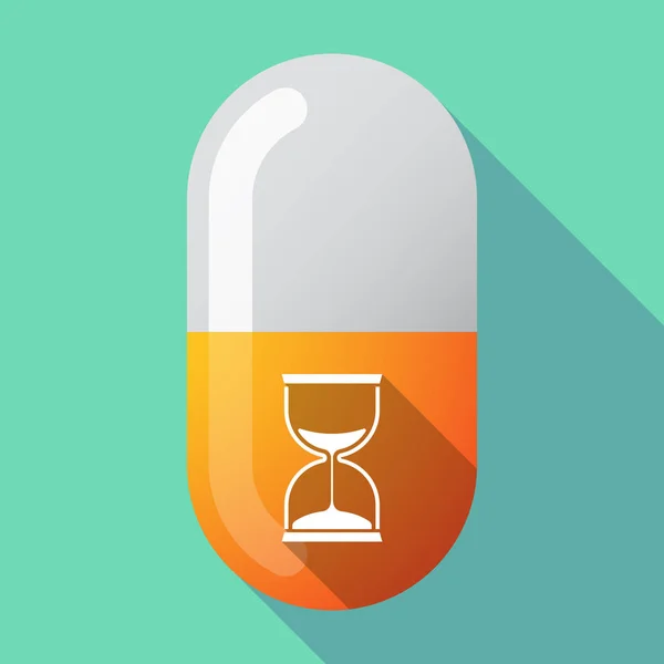 Longue pilule ombre avec une horloge de sable — Image vectorielle