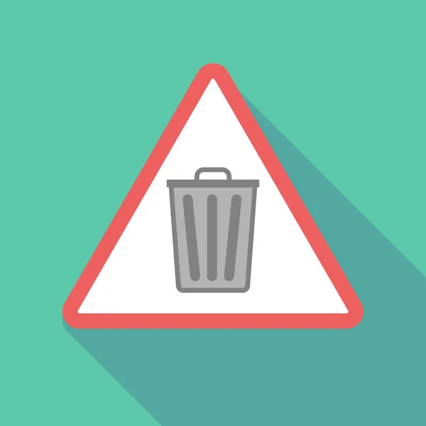 Señal de advertencia de sombra larga con un bote de basura — Vector de stock