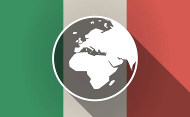 Uzun bir Asya, Afrika ve Avrupa bölgeleri ile gölge İtalya bayrağı