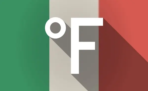 Długi cień flaga Włochy znak stopni farenheith — Wektor stockowy