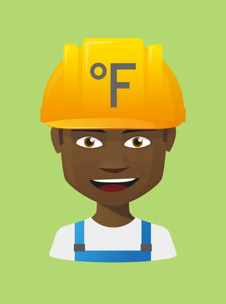 Worker avatar with  a farenheith degrees sign — Stock Vector