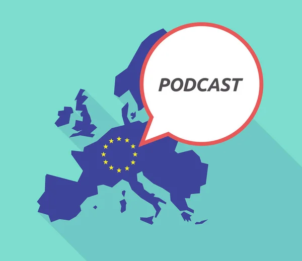 Dlouhý stín Eu mapa s textem Podcast — Stockový vektor