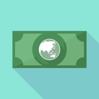 Uzun gölge banknot bir Asya Pasifik Dünya harita ile