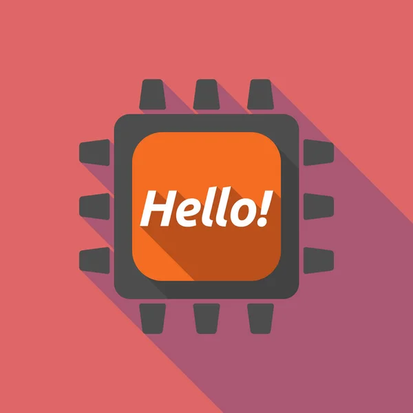 Dlouhý stín cpu s textem Hello! — Stockový vektor