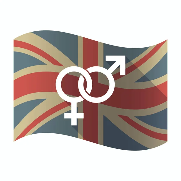 Isolated UK flag with  an interlaced female an male sexual signs — Stock Vector