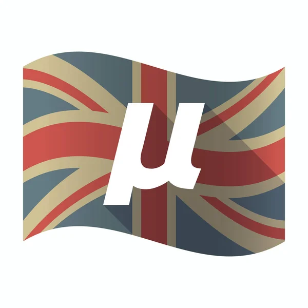 Bandiera inglese isolata con un micro segno, lettera mu greca — Vettoriale Stock