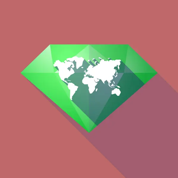 長い影の世界地図とダイヤモンド — ストックベクタ