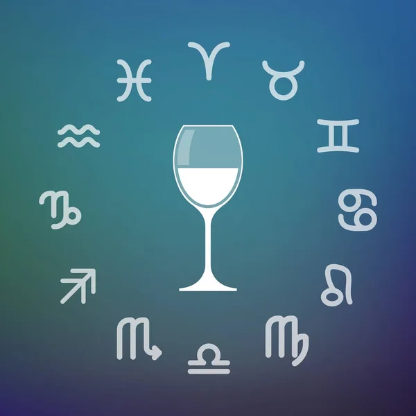 Horoskopkreis mit einer Tasse Wein — Stockvektor