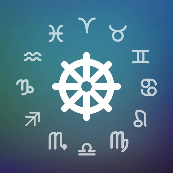Horoskop kółkiem ze znakiem chakra Dharmy — Wektor stockowy
