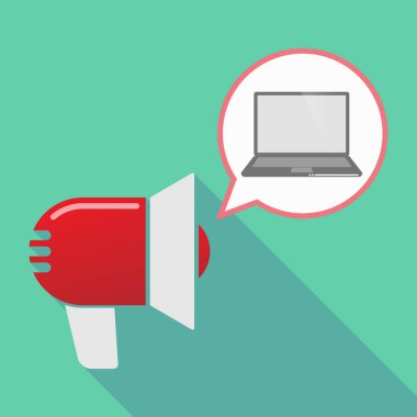 Uzun gölge megafon ile bir laptop