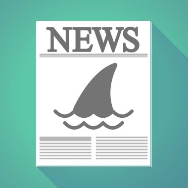 Uzun gölge gazete bir Köpekbalığı yüzgeci ile