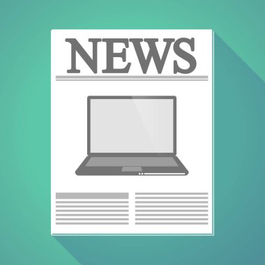 Uzun gölge gazete bir dizüstü bilgisayar ile