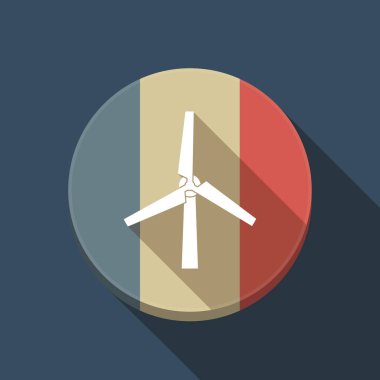 Uzun gölge Fransa bayrağı ile bir rüzgar türbini