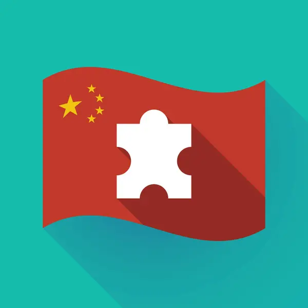 Lunga ombra Cina bandiera con un pezzo di puzzle — Vettoriale Stock