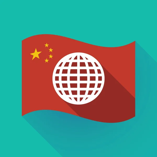 Bandera de China de sombra larga con un globo mundial — Vector de stock