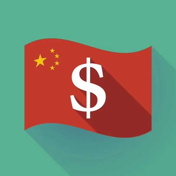 Bandera de China de sombra larga con un signo de dólar — Vector de stock