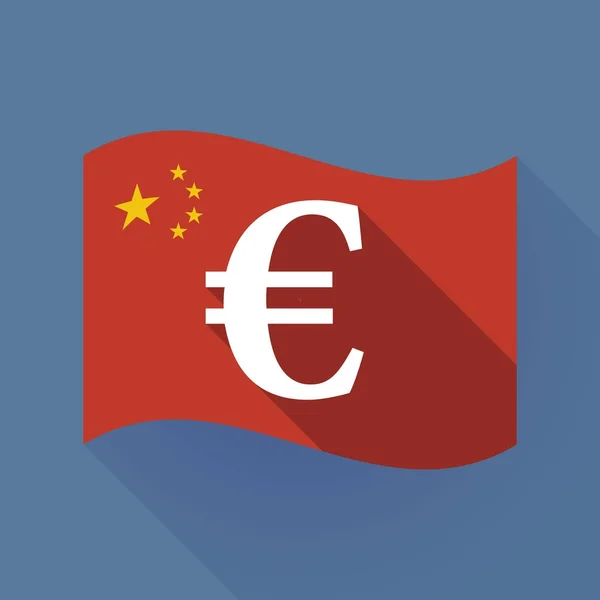 Bandera de China de sombra larga con un signo de euro — Vector de stock