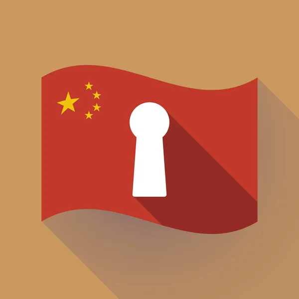 Bandera de China de sombra larga con un agujero de llave — Vector de stock