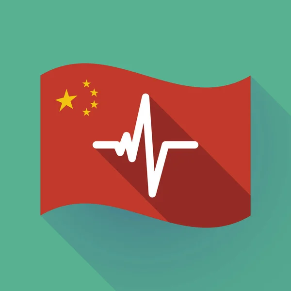 Lunga ombra Cina bandiera con un segno di battito cardiaco — Vettoriale Stock