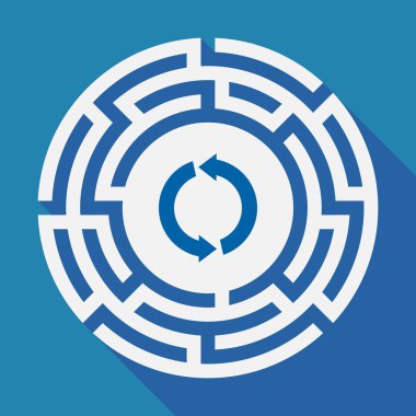 Uzun gölge labirent yuvarlak geri dönüşüm işareti ile