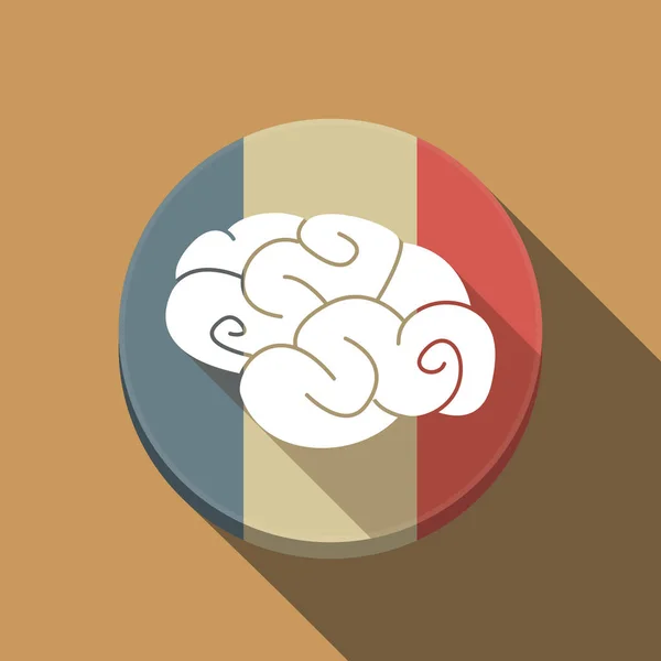 Longue ombre drapeau de la France avec un cerveau — Image vectorielle