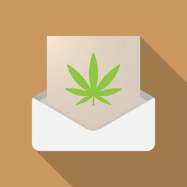 Длинная тень открыла письмо с листком марихуаны — стоковый вектор