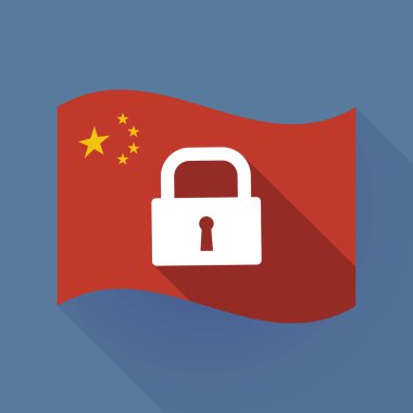 Uzun gölge Çin bayrağı ile kapalı kilit yastık