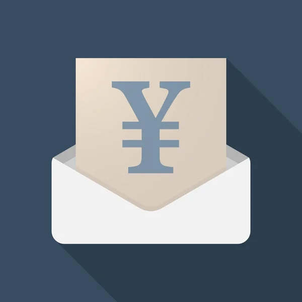 Larga sombra abierta carta con un signo de yen — Vector de stock