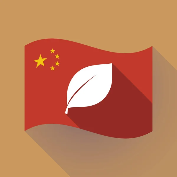 Lunga ombra Bandiera cinese con foglia — Vettoriale Stock