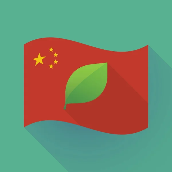 Lange schaduw China vlag met een groen blad — Stockvector