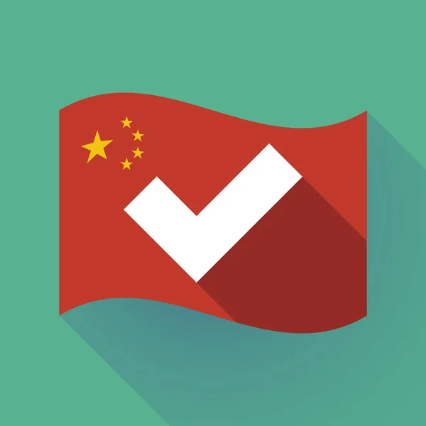 Bandera larga sombra de China con una marca de verificación — Vector de stock