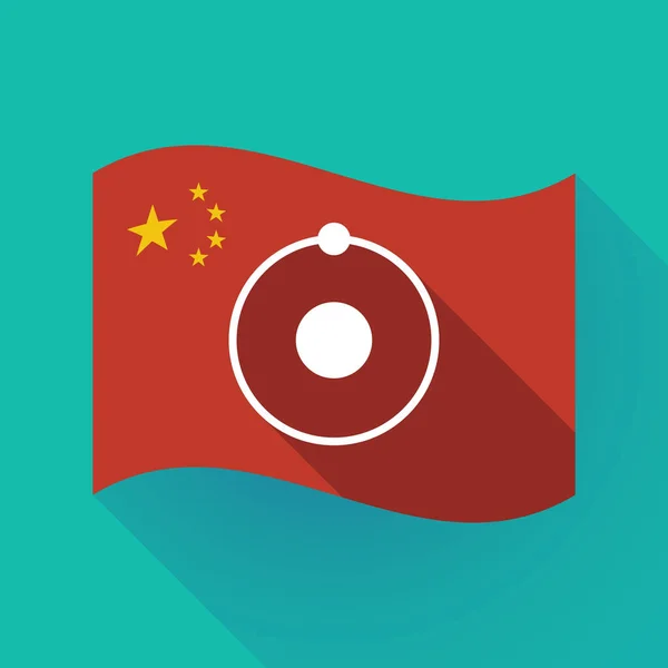 Bandera de China de sombra larga con un átomo — Vector de stock