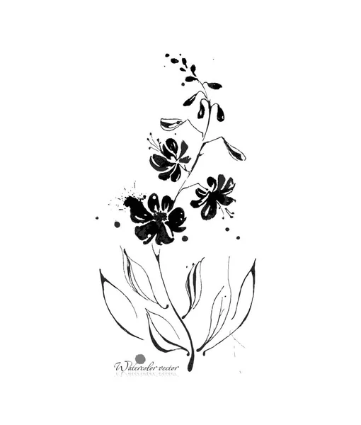 Schwarz Weiße Aquarellblume Auf Weißem Hintergrund — Stockvektor