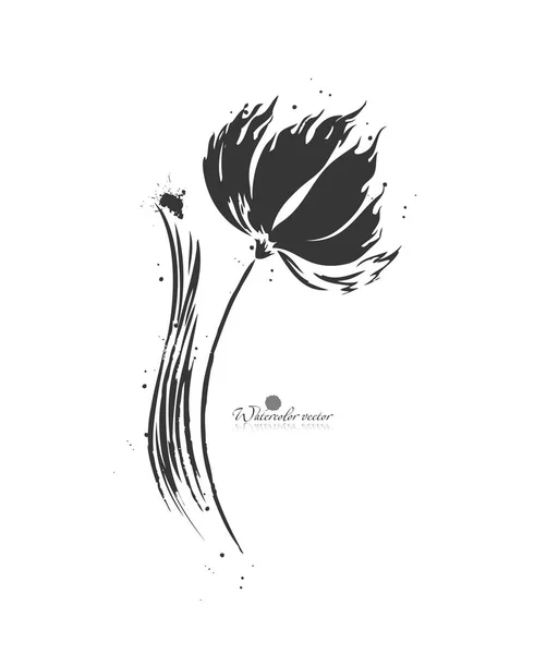 Grafische Schwarz Weiß Blume Handbemalt — Stockvektor