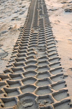 Islak kumda traktör tekerleği izi