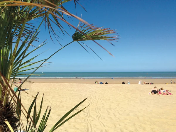 Vista Dalla Spiaggia Sabbia Nella Giornata Sole Sulla Città Ostende — Foto Stock