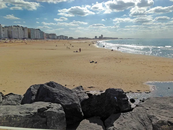 View Sandy Beach Sunny Day Ostende City Belgium — Stock Photo, Image